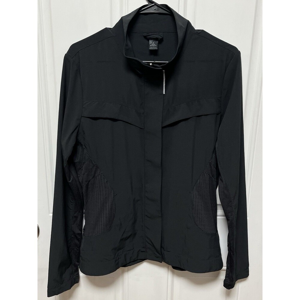 pAana Black Mesh Underarm Activewear Front Snap Pockets Track Jacket Sz L Womens